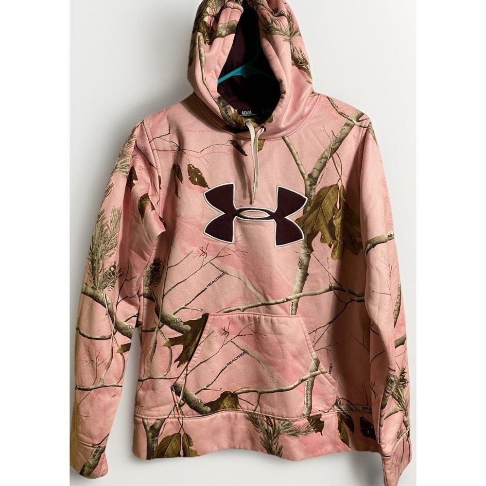 Under Armour Hoodie Women's Medium Pink Realtree Camo Big Logo Pullover